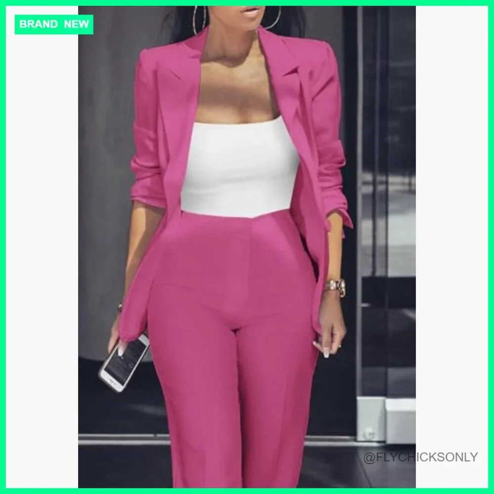 Long Sleeve Blazer and Slim Fit Pants Set Business Outfits - Picture 2 of 7